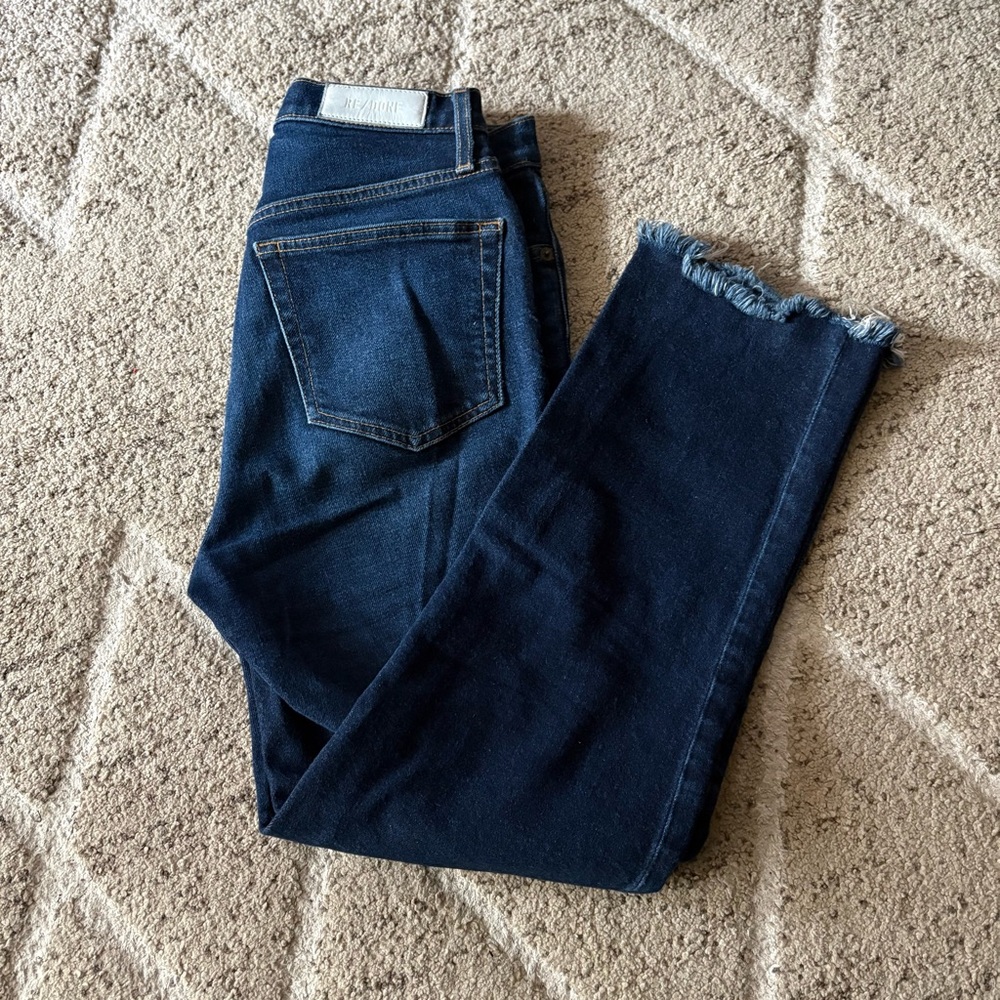 Re/Done '70s Ultra High Waist Raw Hem Stovepipe Jeans Size 27